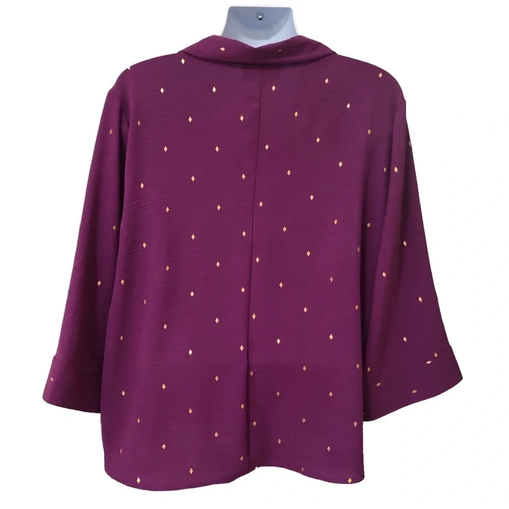 Alex & Parker Women’s Flowy Button Front Swing Top 1XL Purple Gold Accents NWT - Picture 7 of 12